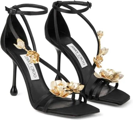 Jimmy Choo Zea 95mm floral-appliqué sandals Black