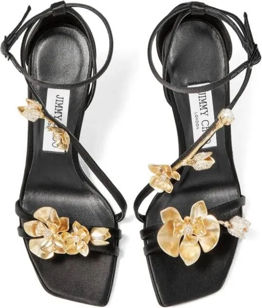 Jimmy Choo Zea 95mm floral-appliqué sandals Black