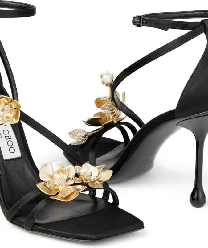 Jimmy Choo Zea 95mm floral-appliqué sandals Black