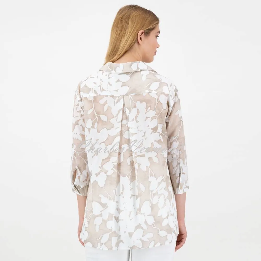 Just White Floral Blouse - Style J1926 (Beige)