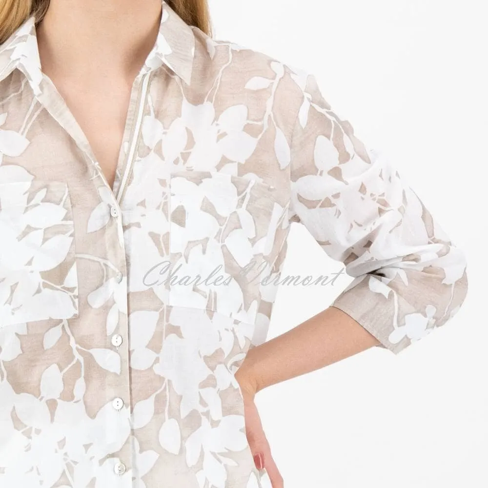 Just White Floral Blouse - Style J1926 (Beige)