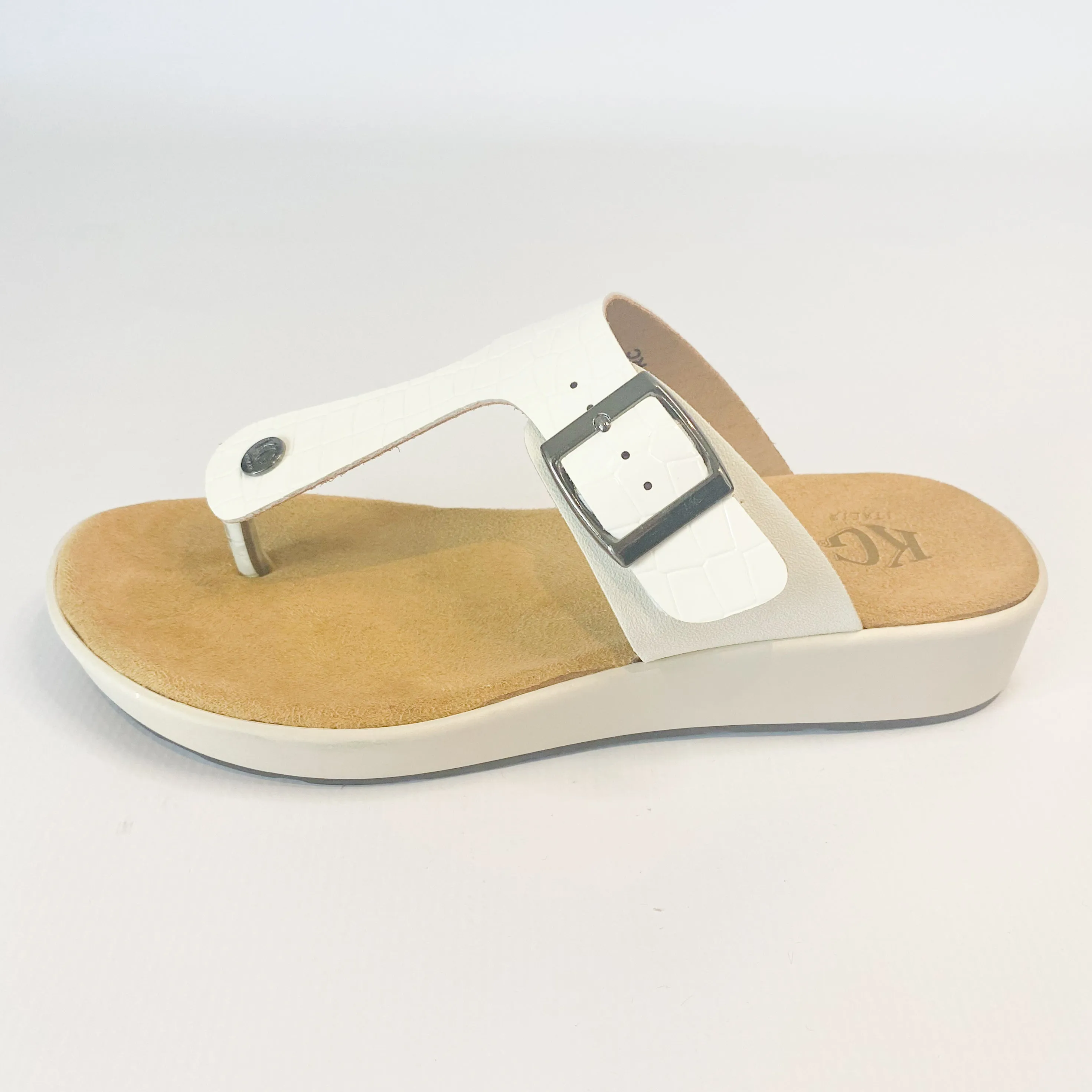 KG white buckle thong sandal