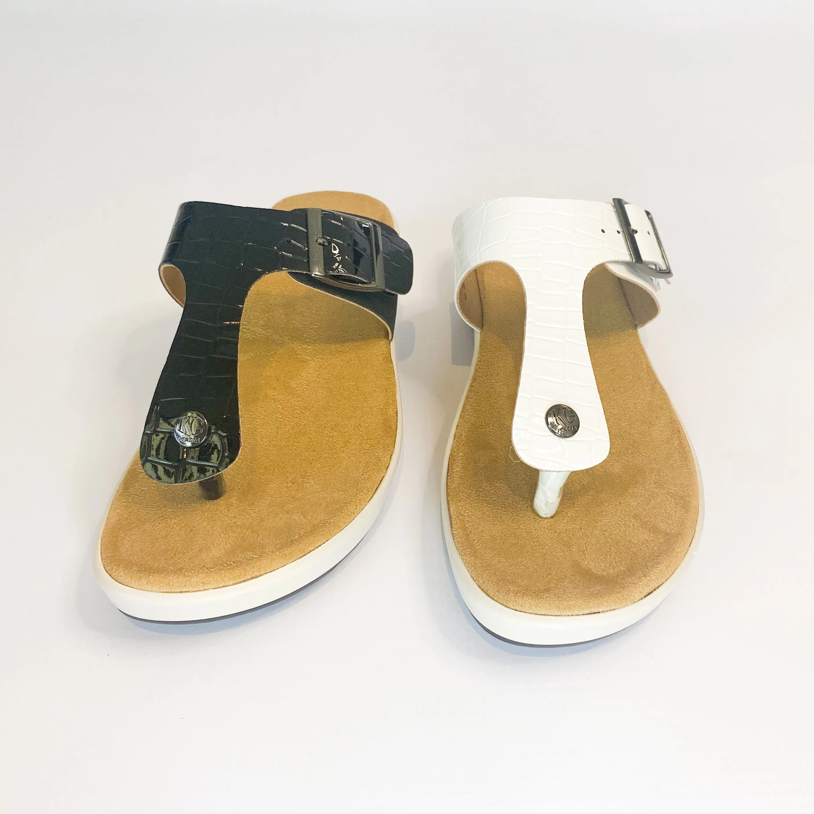 KG white buckle thong sandal