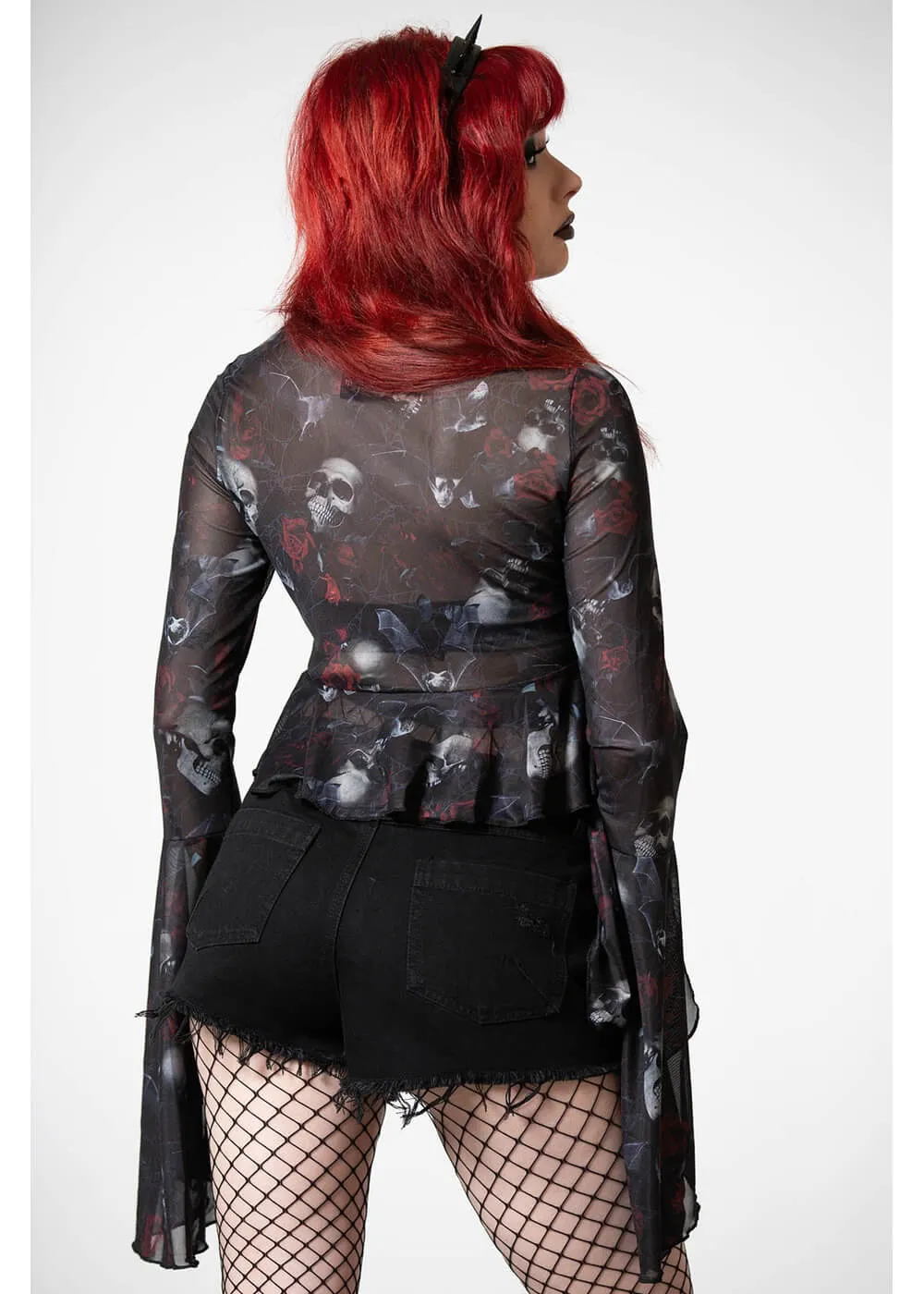 Killstar Wicked Rose Mesh Blouse Black