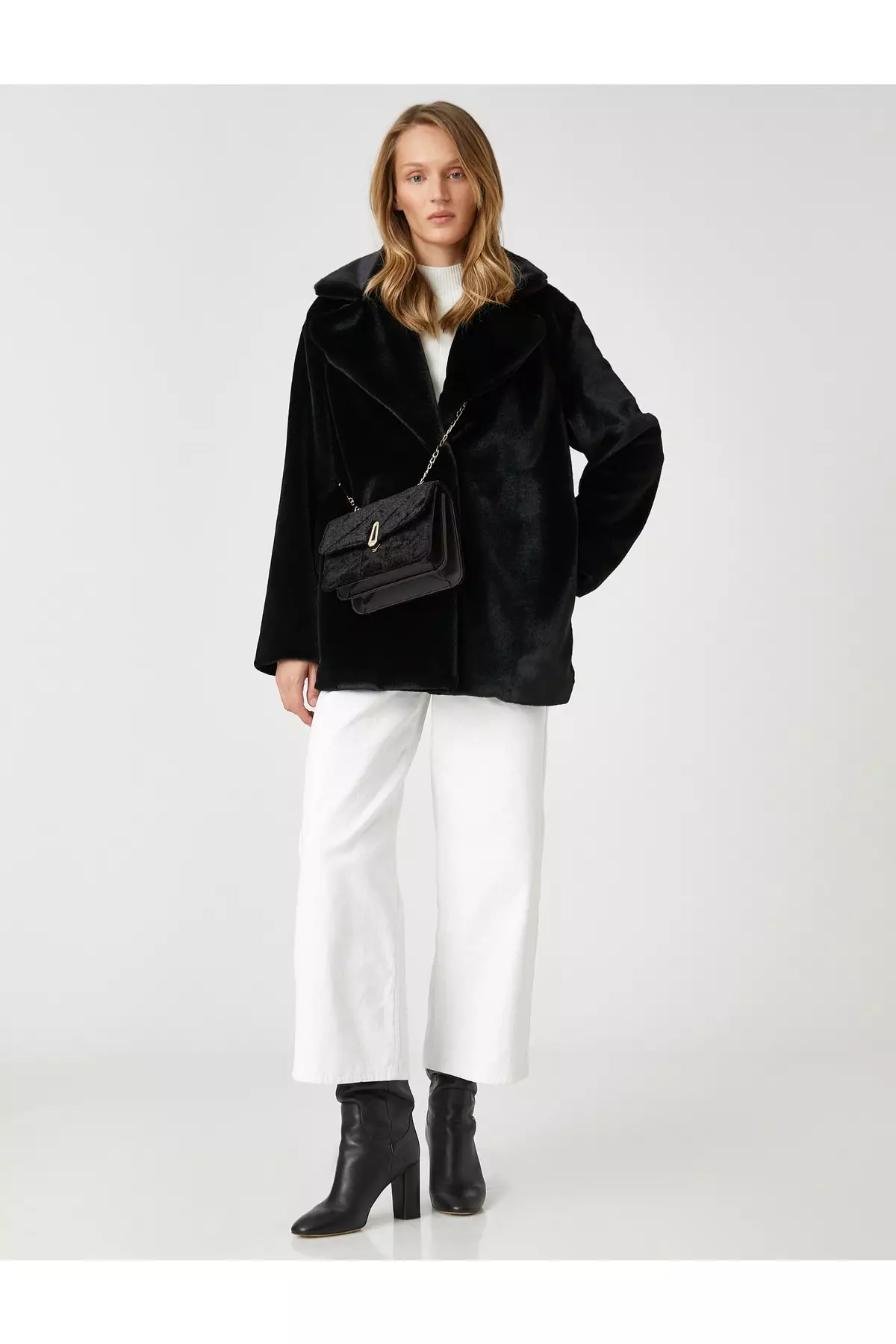 KOTON Short Plush Coat Layered Collar