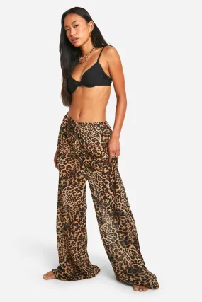 Leopard Drawstring Tie Beach Pants