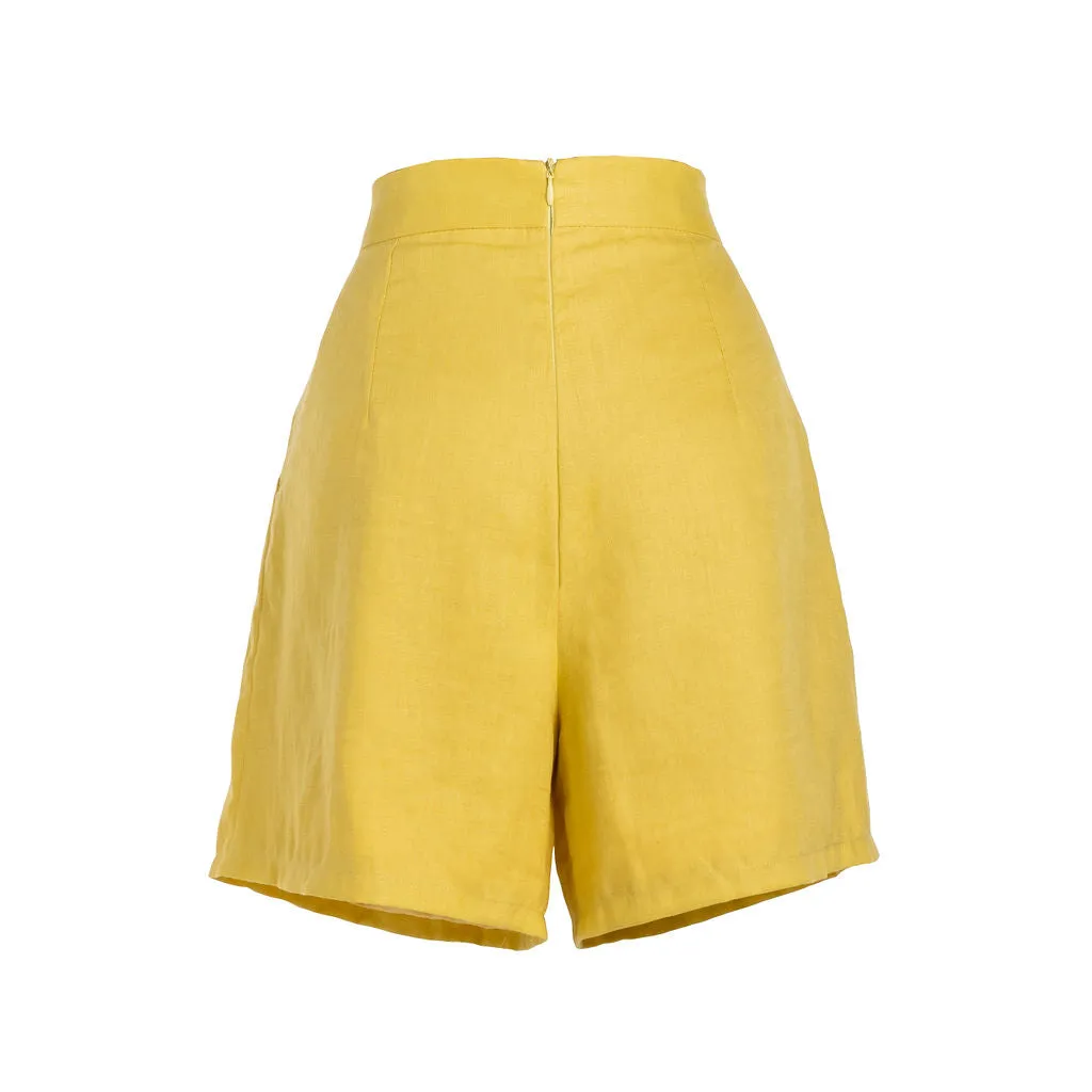 LINEN SHORTS - YELLOW