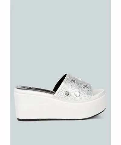 London Rag Meta charts Diamante & Rhinestone Flatform Sandals