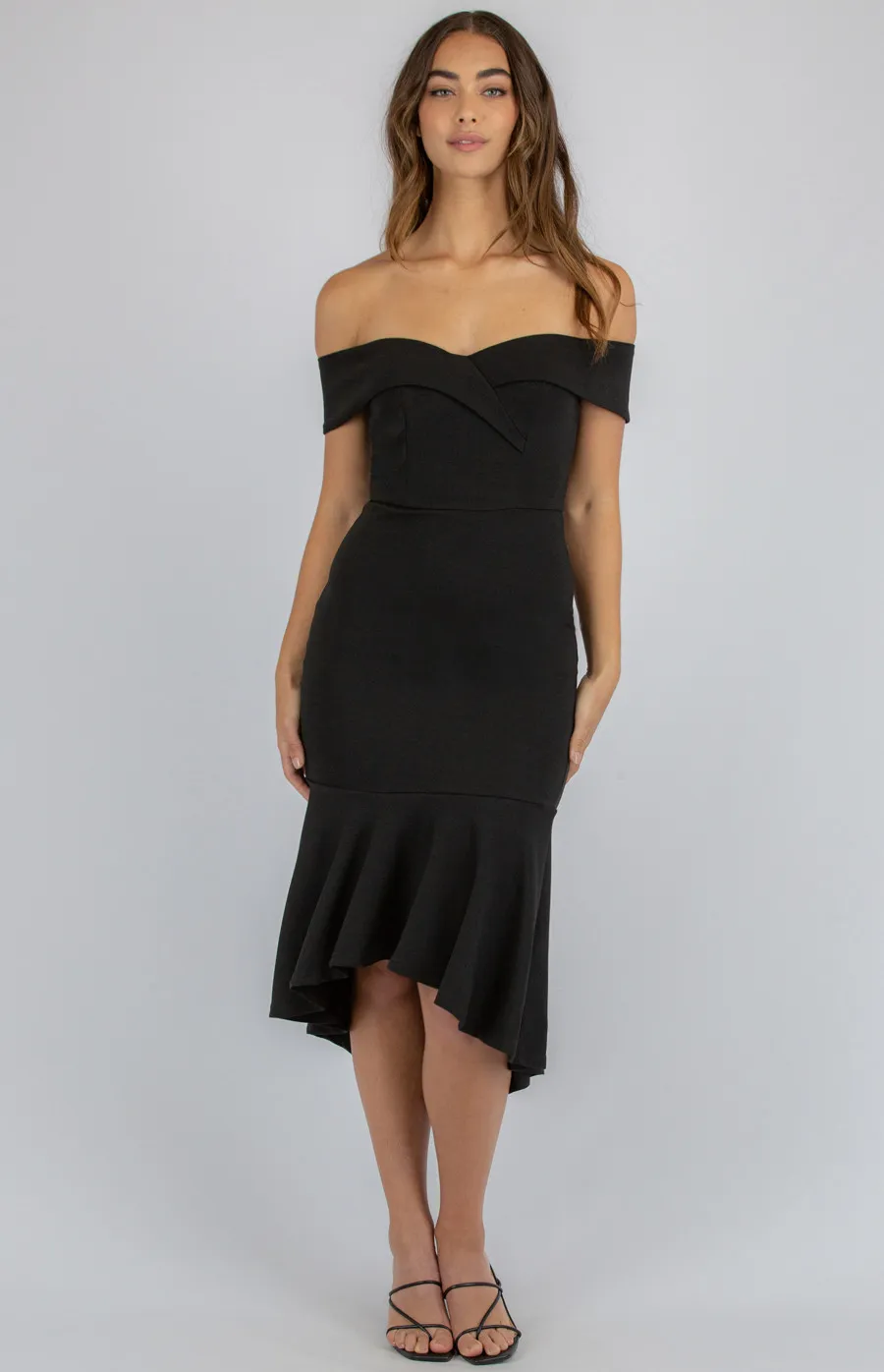 Love Heart Neckline Off the Shoulder Dress with Fishtail Hem (ADR1122A)