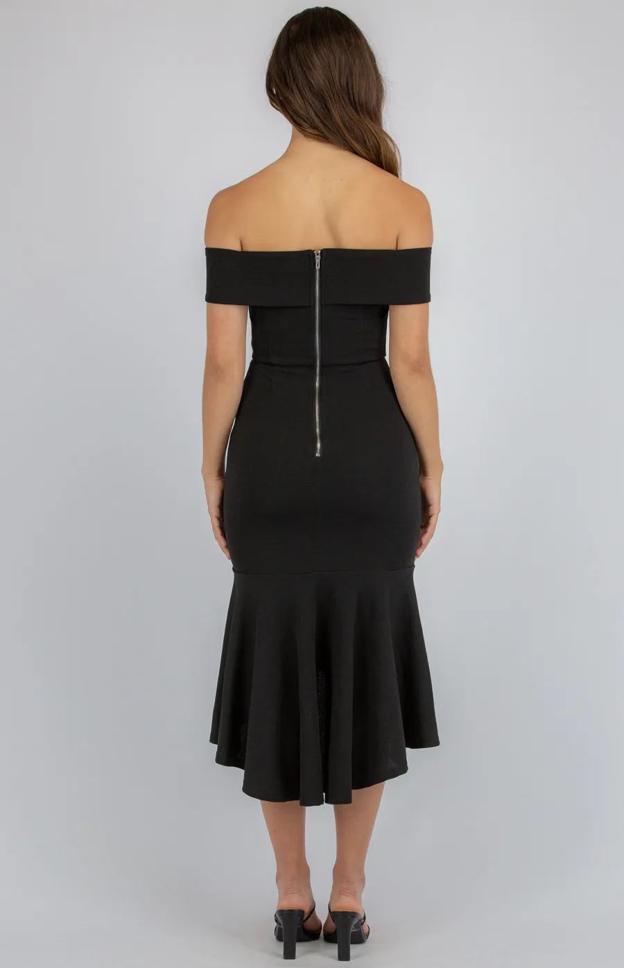 Love Heart Neckline Off the Shoulder Dress with Fishtail Hem (ADR1122A)