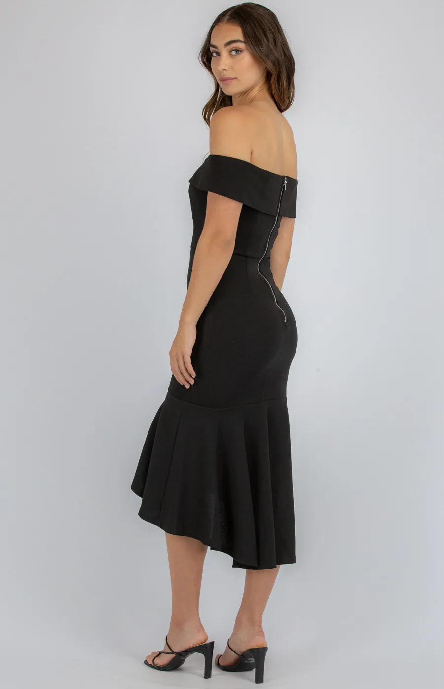 Love Heart Neckline Off the Shoulder Dress with Fishtail Hem (ADR1122A)