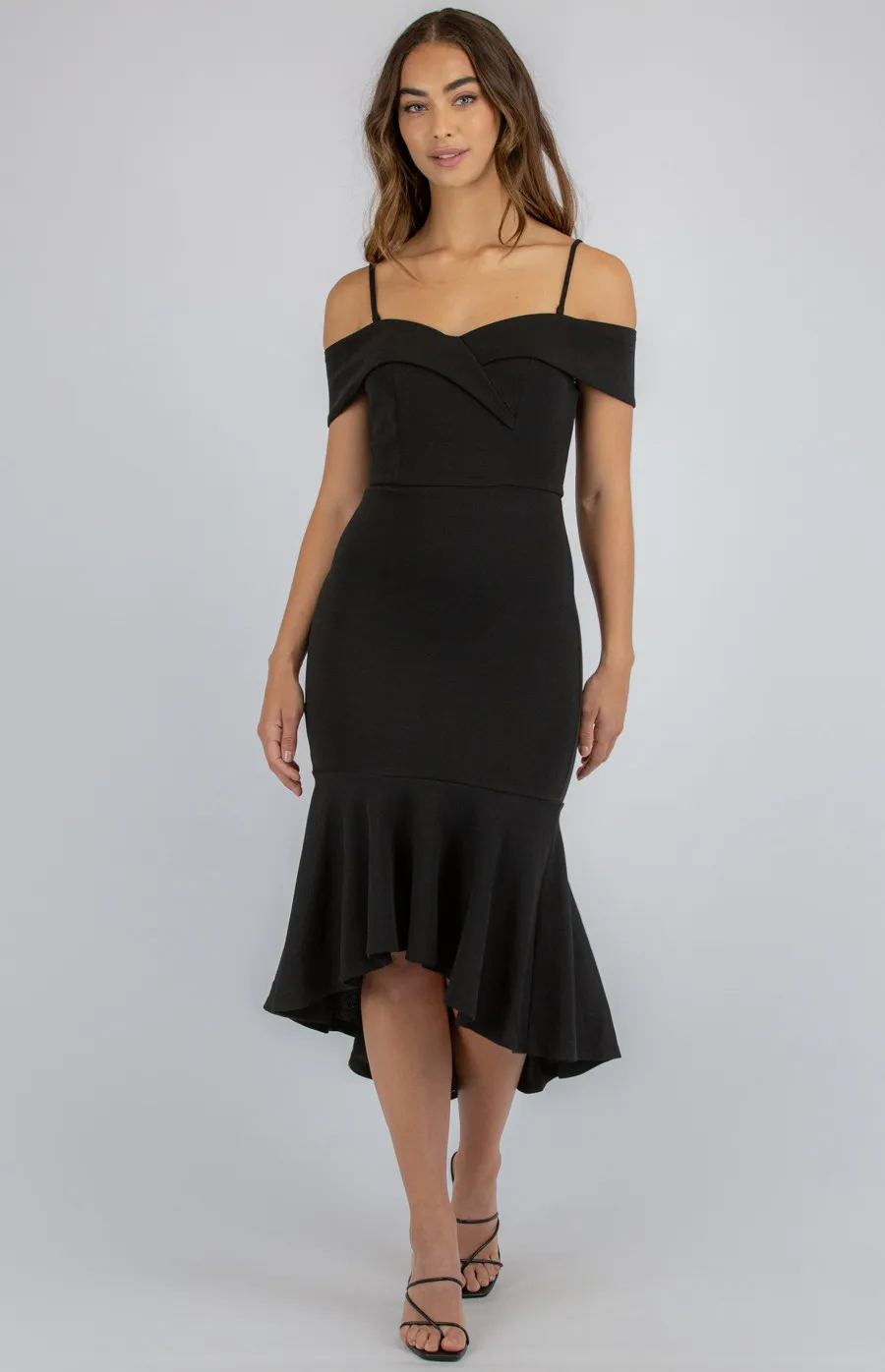 Love Heart Neckline Off the Shoulder Dress with Fishtail Hem (ADR1122A)