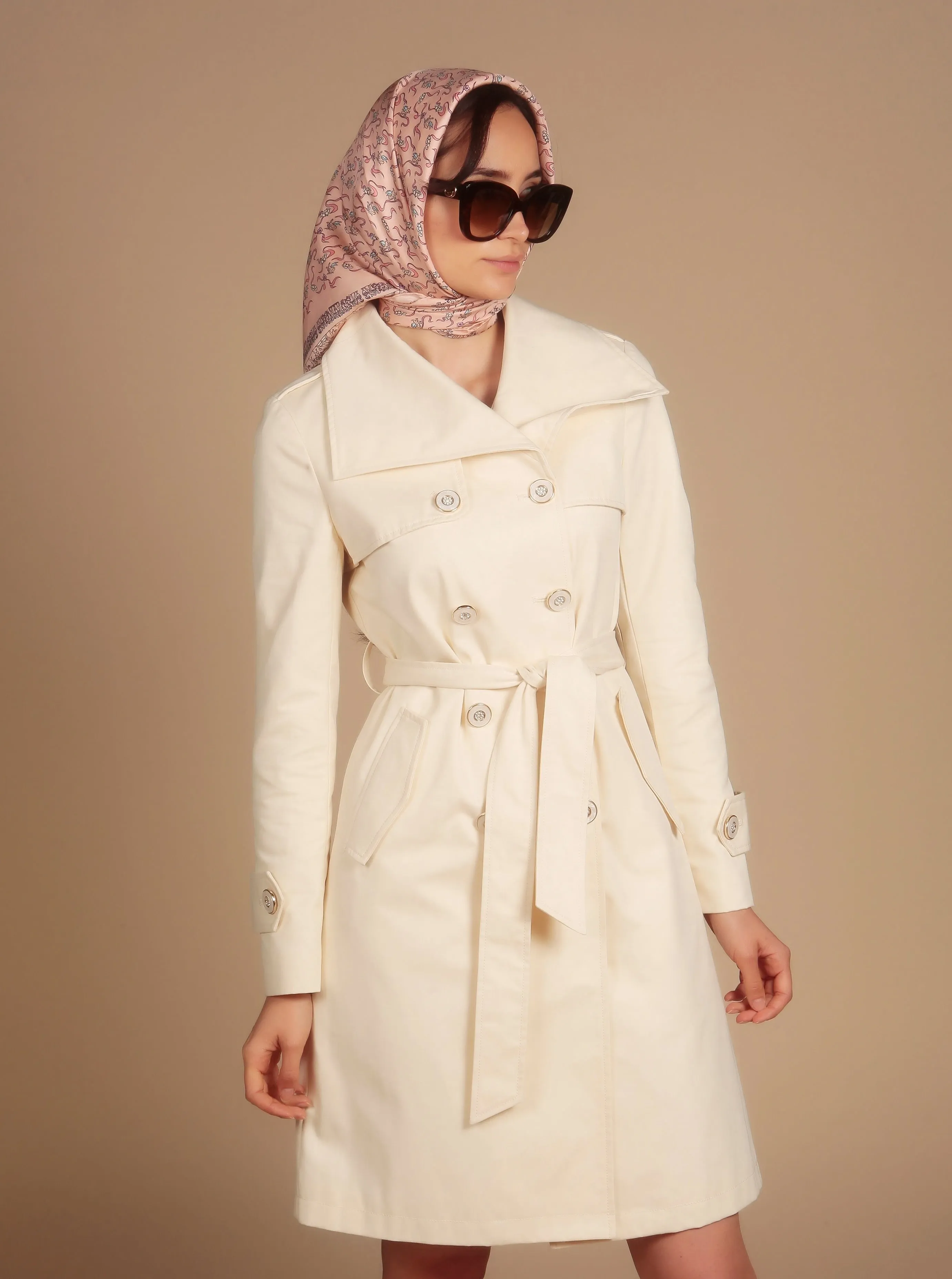 'Malena' Cotton Trench in Crema