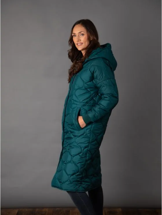 Melodie Longline Quilted Coat in Green