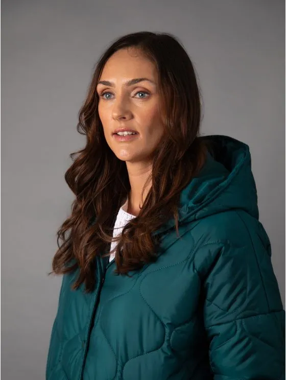 Melodie Longline Quilted Coat in Green