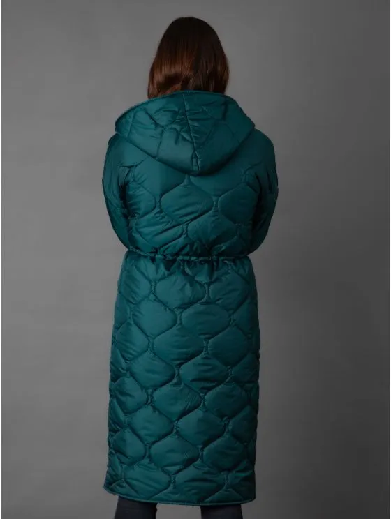 Melodie Longline Quilted Coat in Green