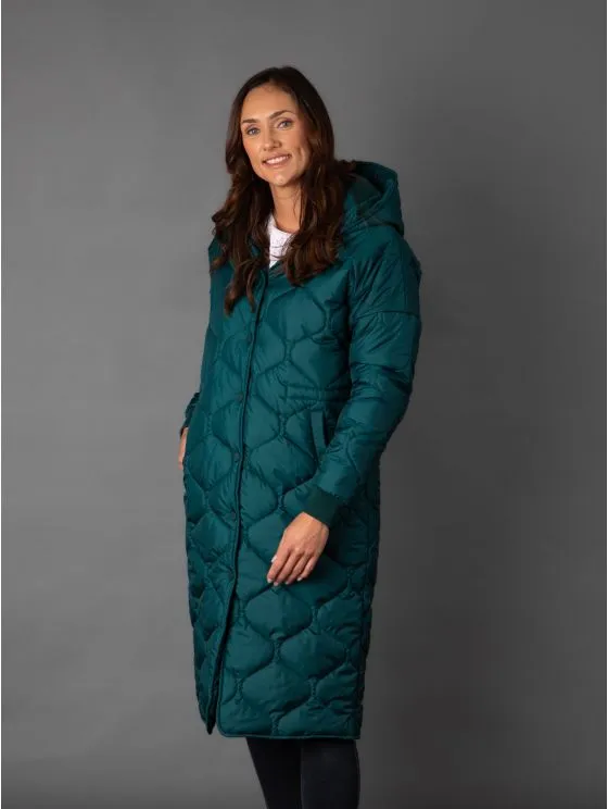 Melodie Longline Quilted Coat in Green