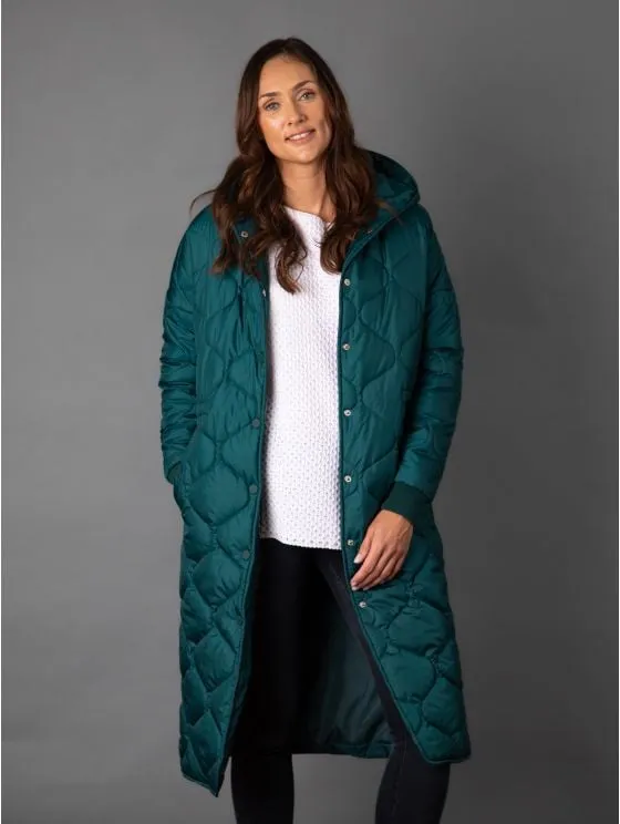 Melodie Longline Quilted Coat in Green