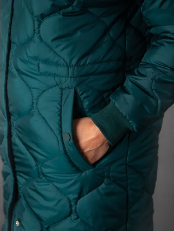 Melodie Longline Quilted Coat in Green