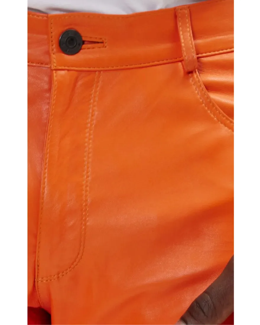 Mens Orange Leather Pants