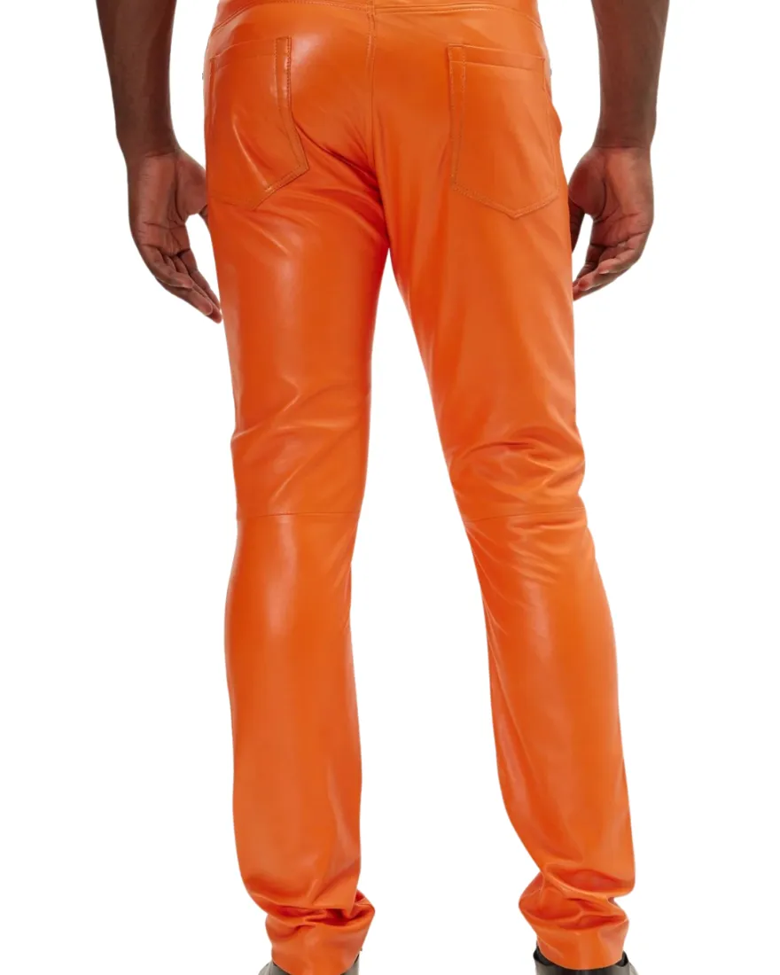 Mens Orange Leather Pants