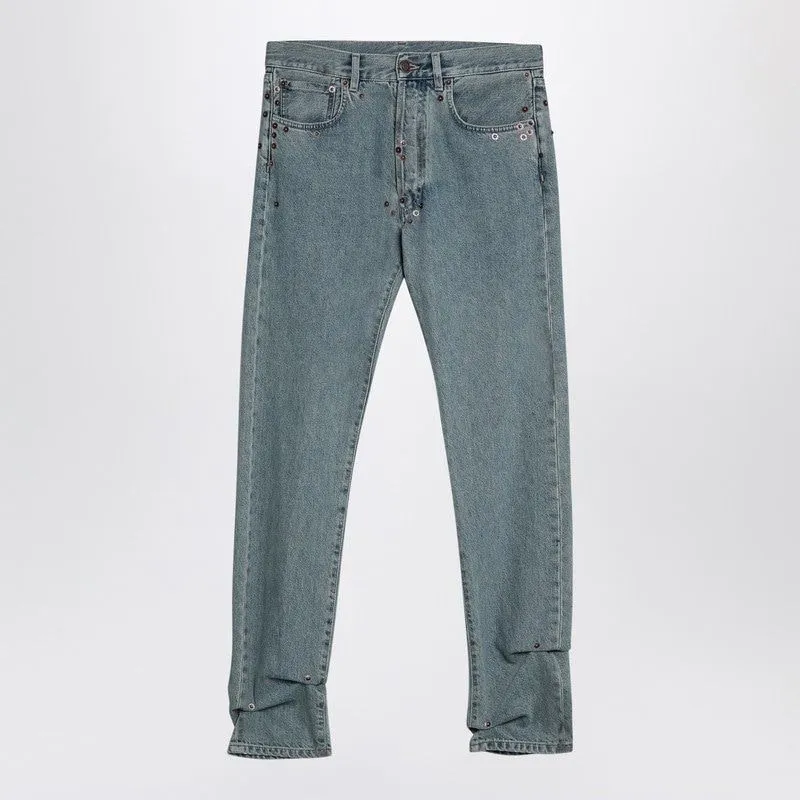 MOSCHINO COUTURE High-Waist Light Blue Denim Jeans with Rivet Accents