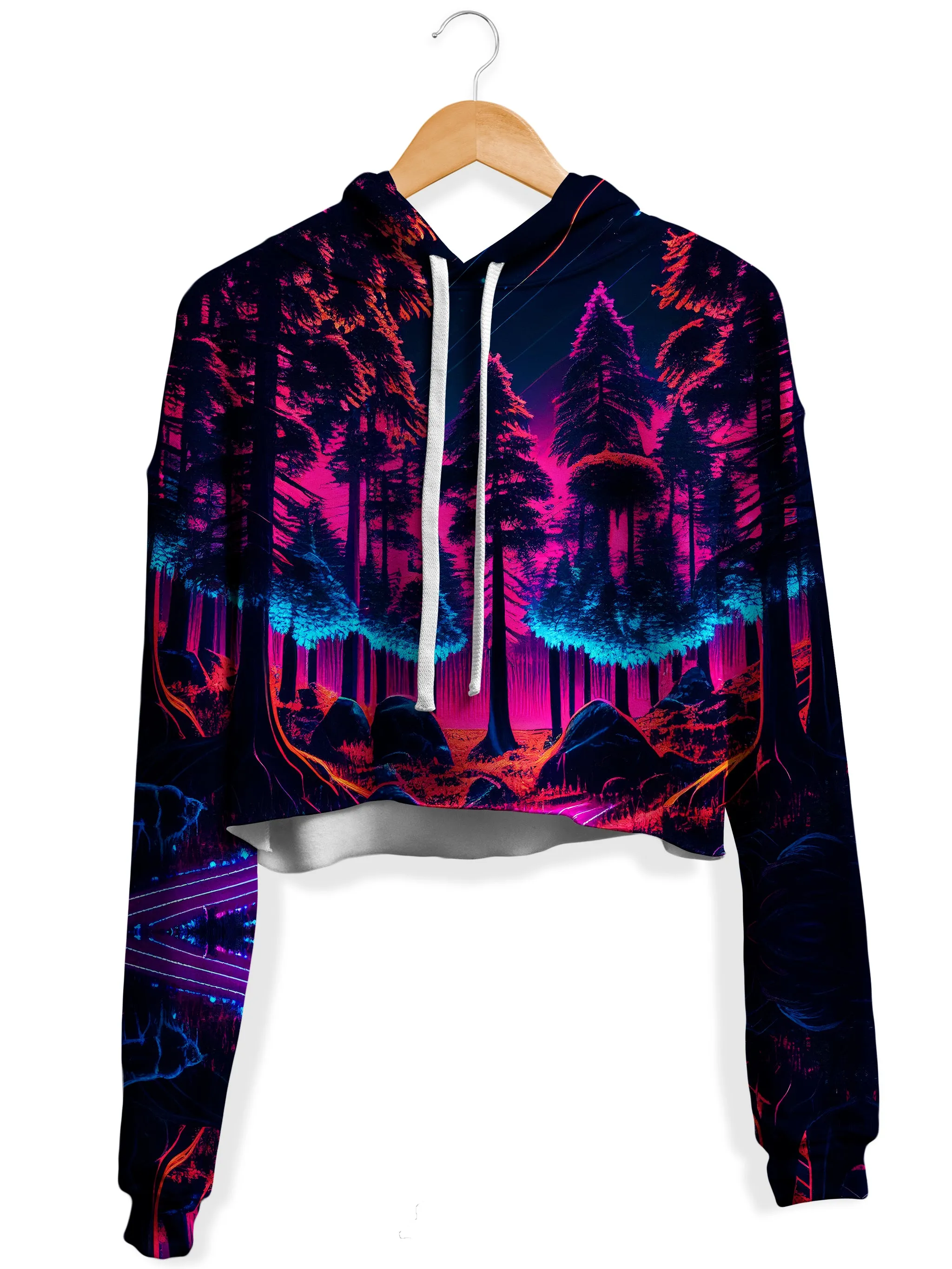 Neon Forest Fleece Crop Hoodie