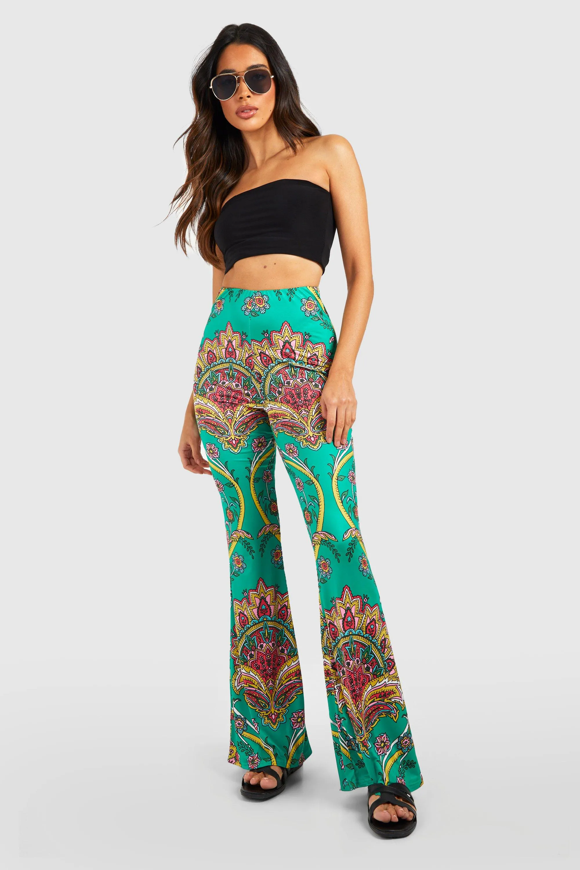 Paisley Printed Slinky Flared Pants