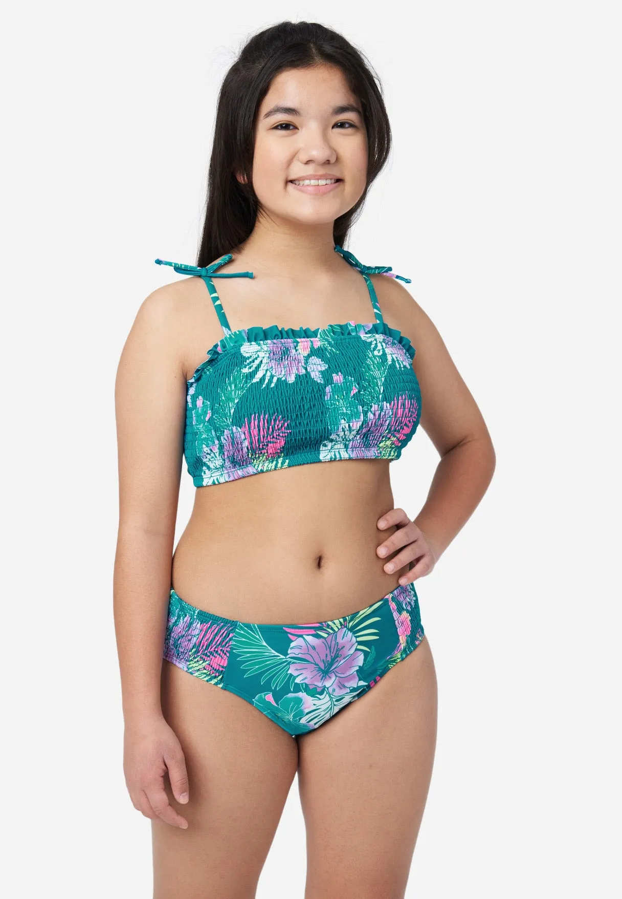 Patterned Smocked Bikini Swim Set