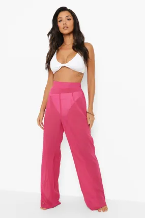 Pink Palm Chiffon Beach Pants