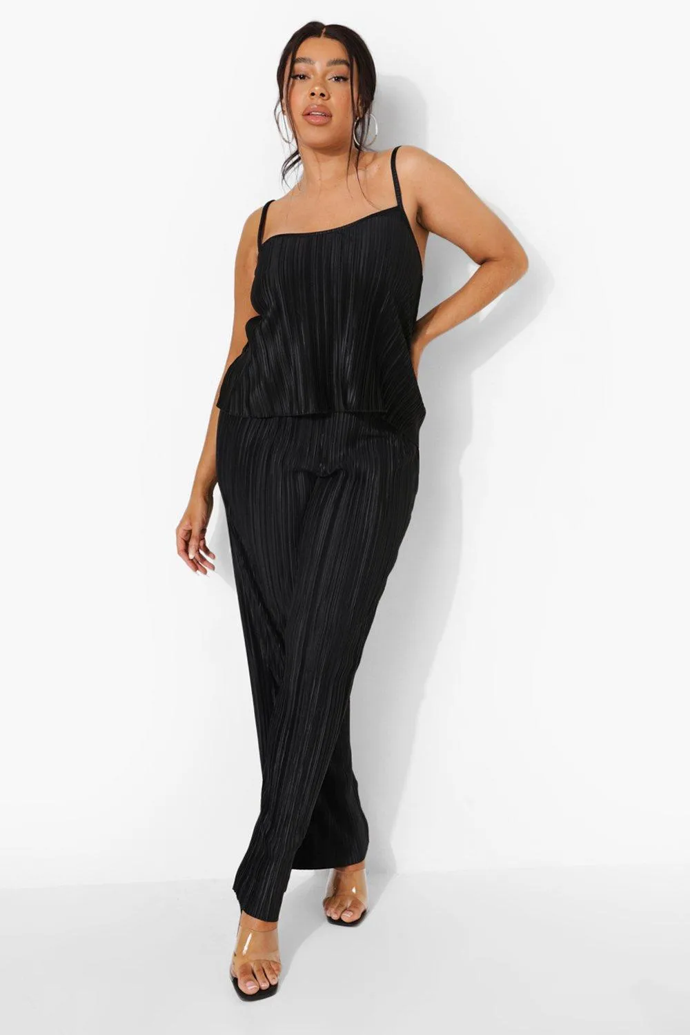 Plus Plisse Wide Leg Pants