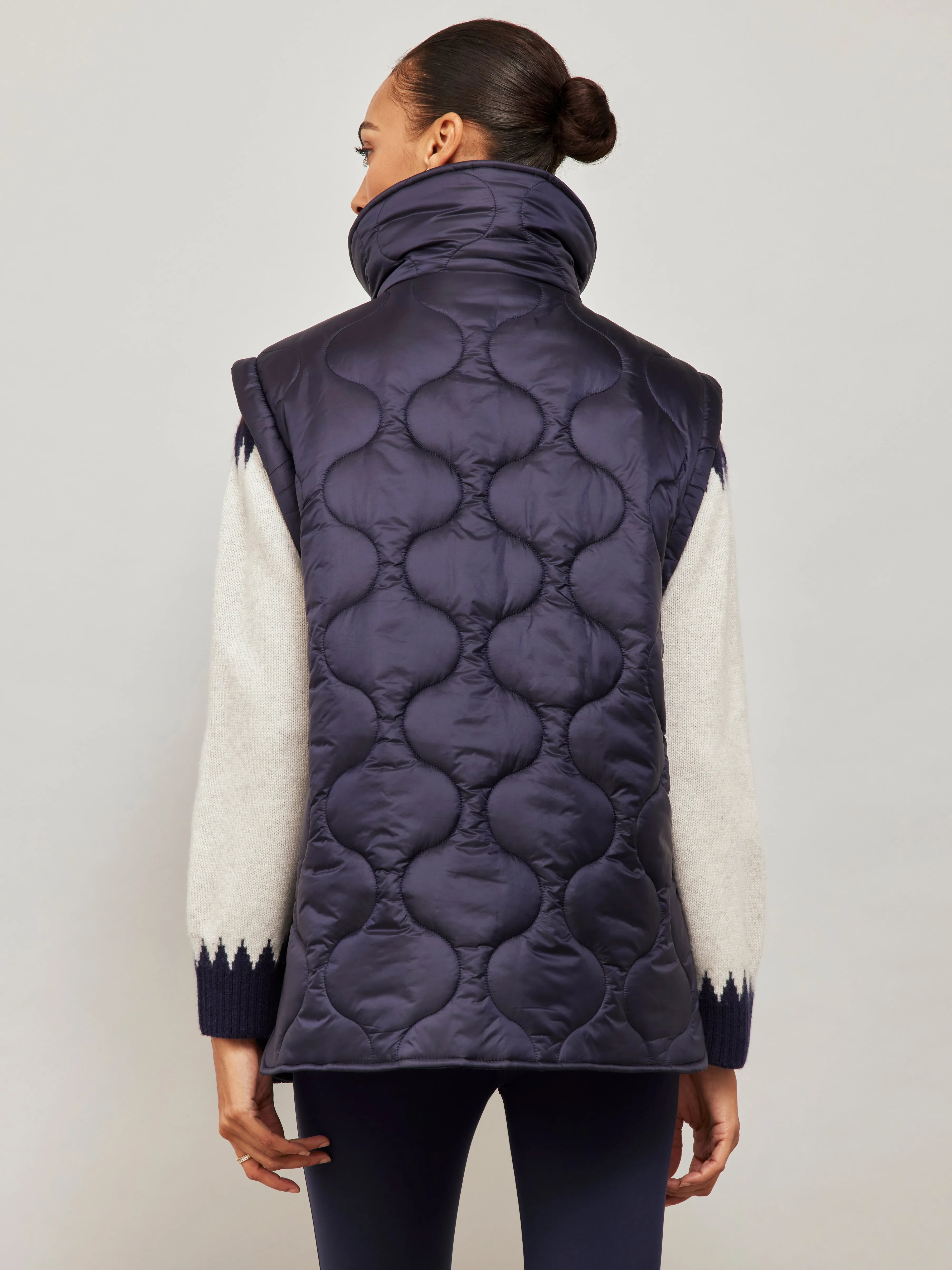 Quilted Jacket with Removable Sleeves - Navy