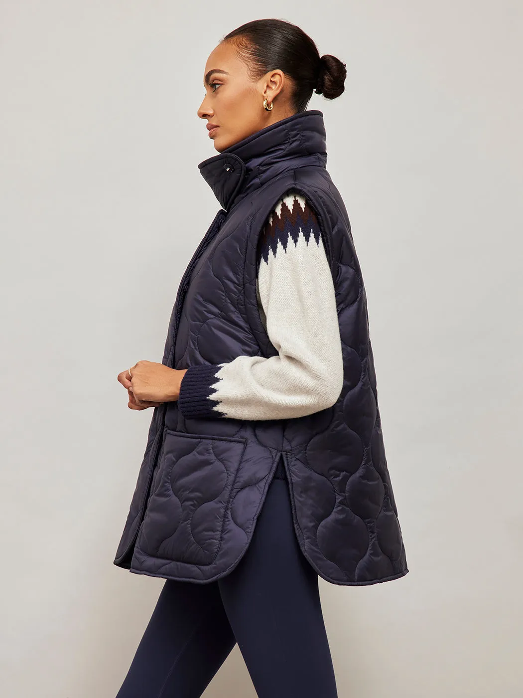 Quilted Jacket with Removable Sleeves - Navy