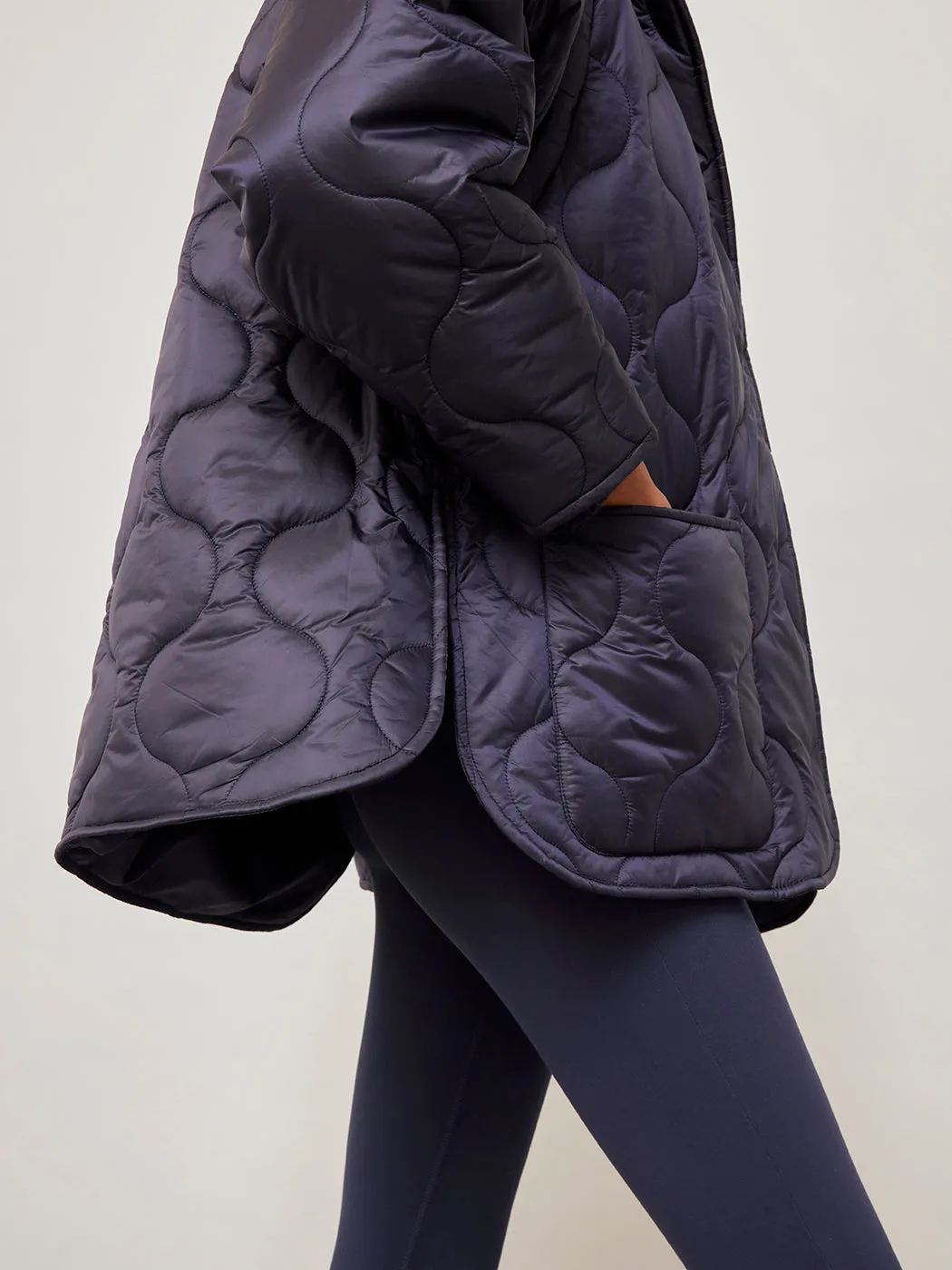 Quilted Jacket with Removable Sleeves - Navy