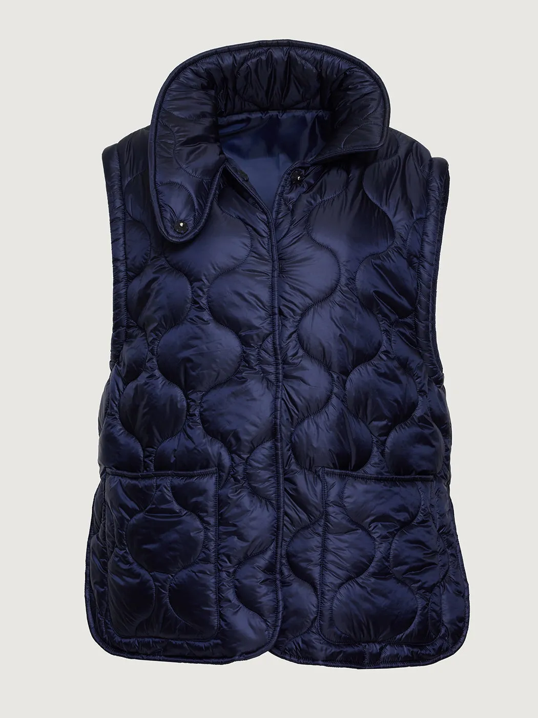 Quilted Jacket with Removable Sleeves - Navy