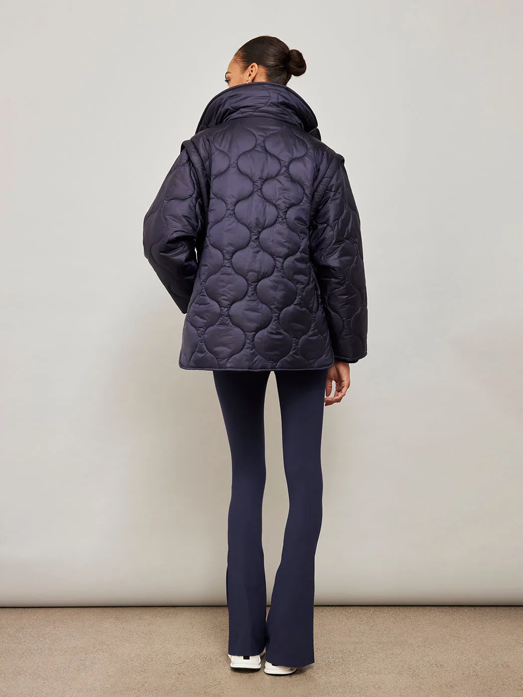 Quilted Jacket with Removable Sleeves - Navy