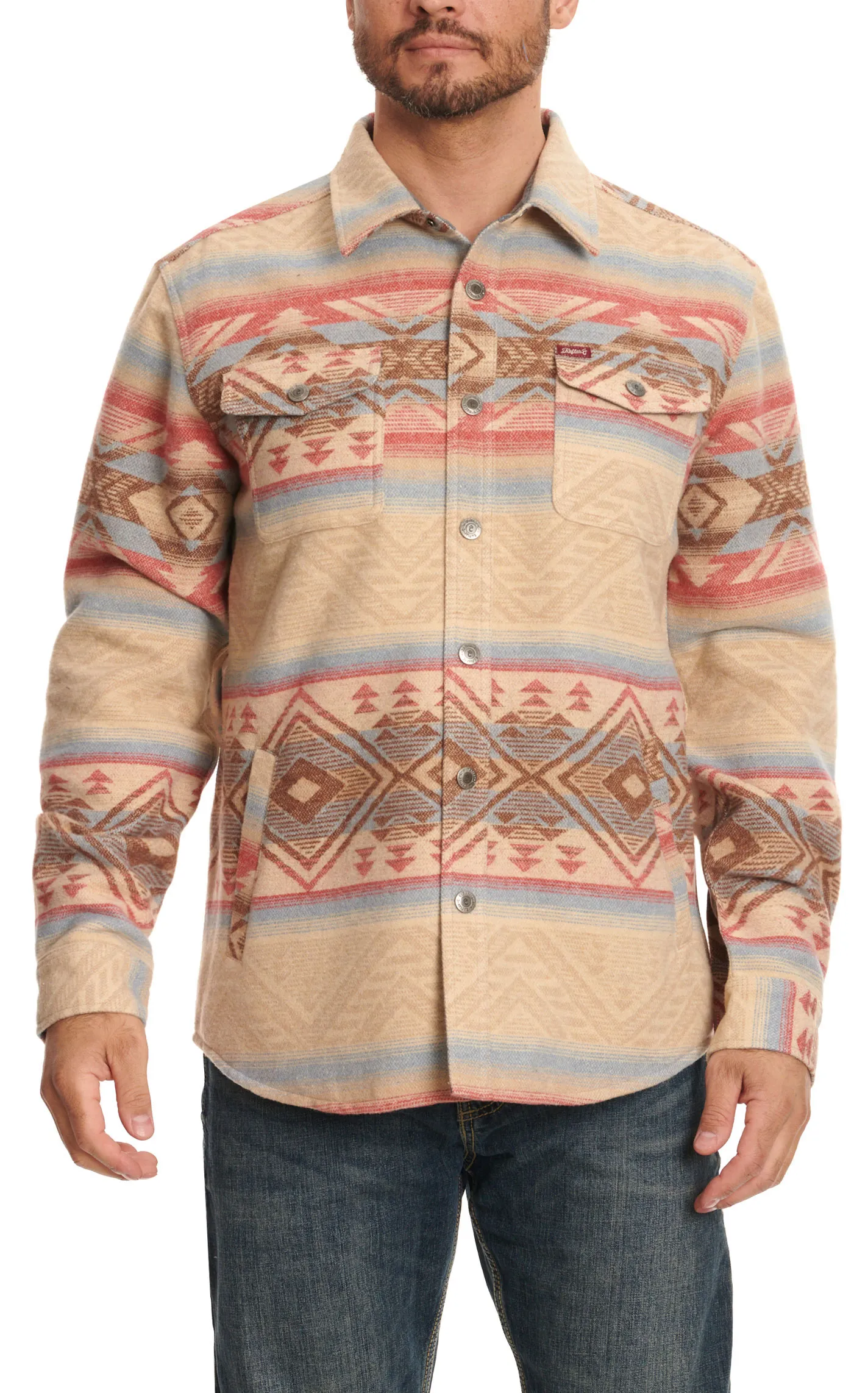 Rafter C Red Dirt Collection Men's Sandy Tan Aztec Blanket Print Shirt Jacket