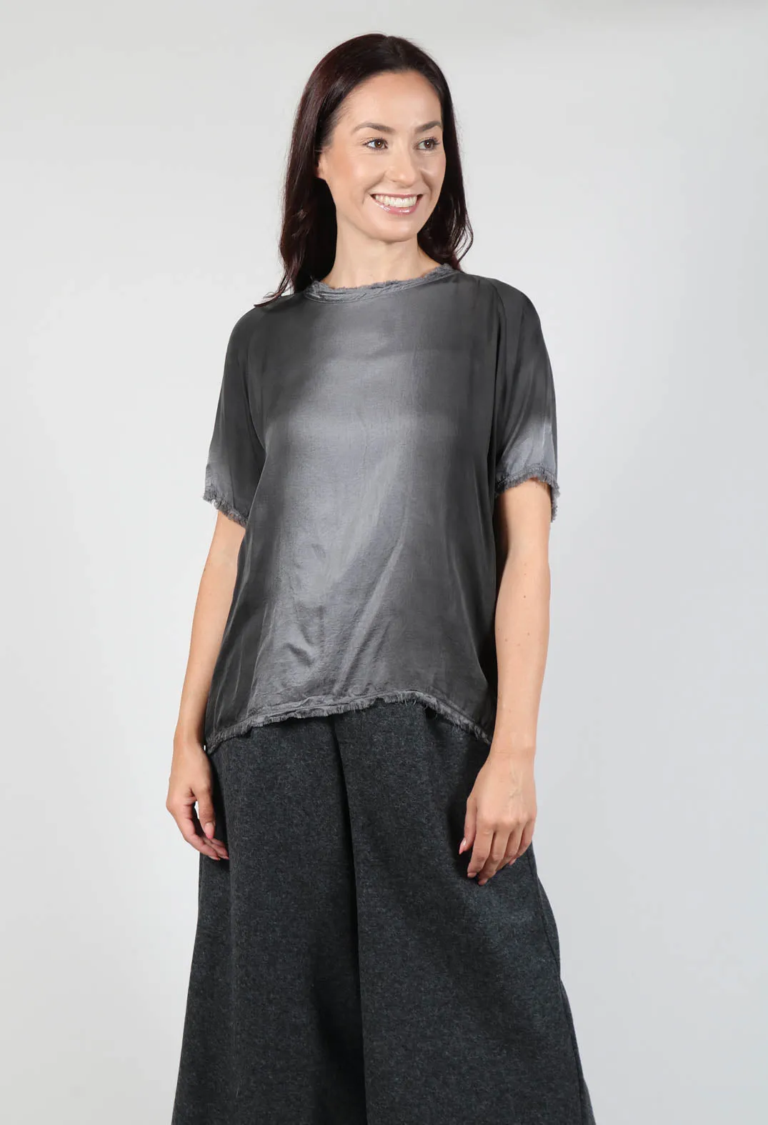 Raw Edge Satin T-Shirt in Degrade Grigio