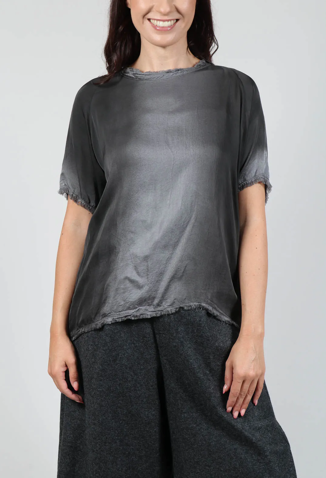 Raw Edge Satin T-Shirt in Degrade Grigio