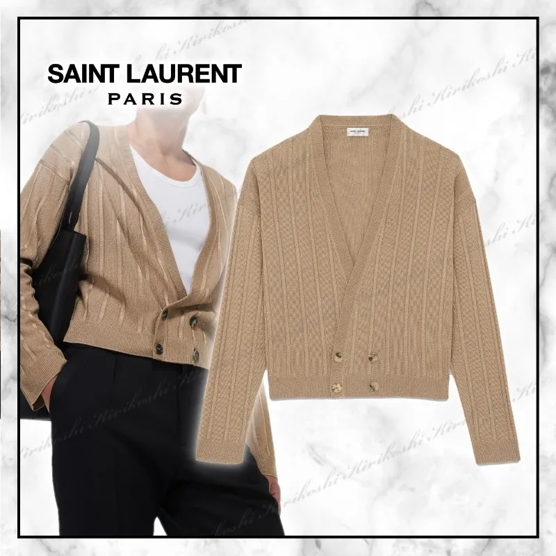 Saint Laurent  |Stripes Plain Luxury Cardigans