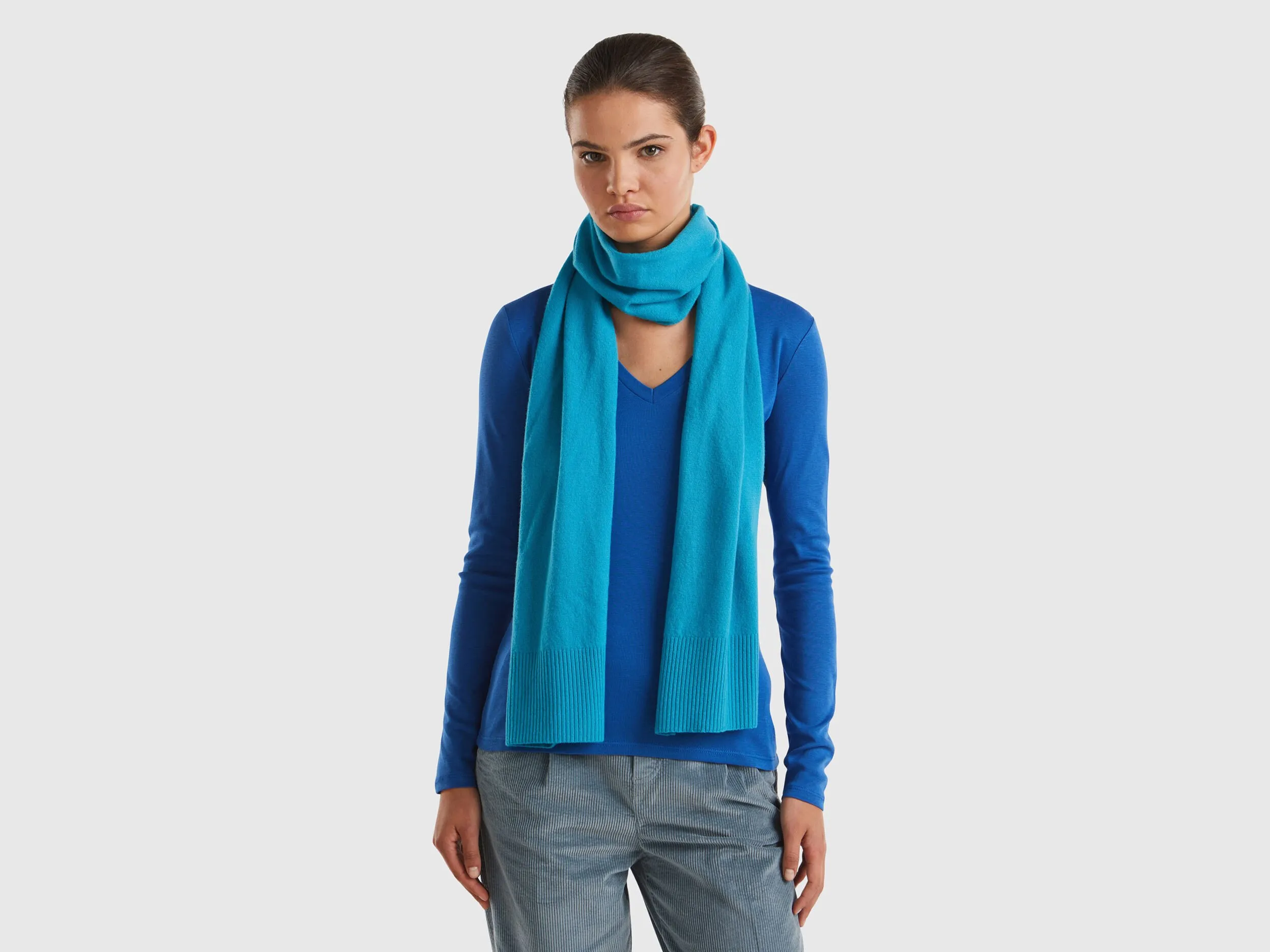 Scarf in pure Merino wool - Turquoise | Benetton