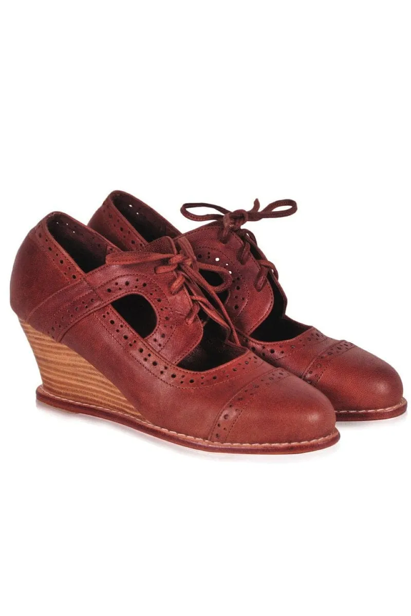 Stockholm Oxford Wedges in Vintage Brown