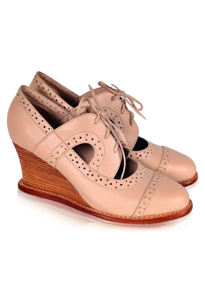 Stockholm Oxford Wedges in Vintage Brown