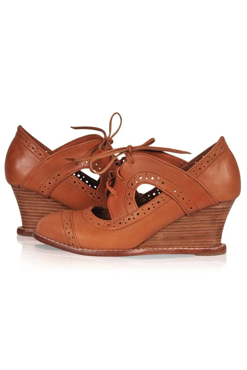 Stockholm Oxford Wedges in Vintage Brown