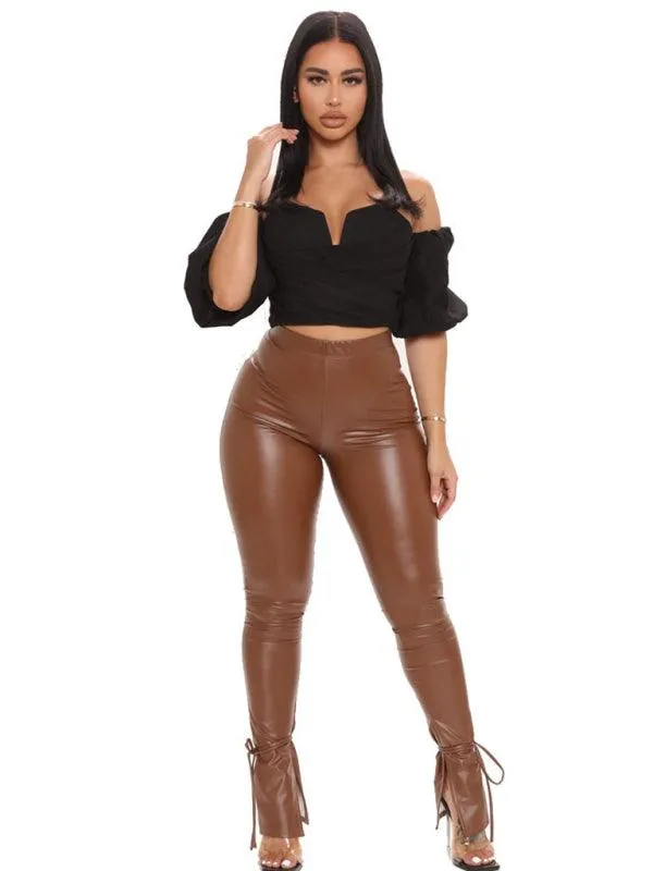 Straps Leather Women's Pants