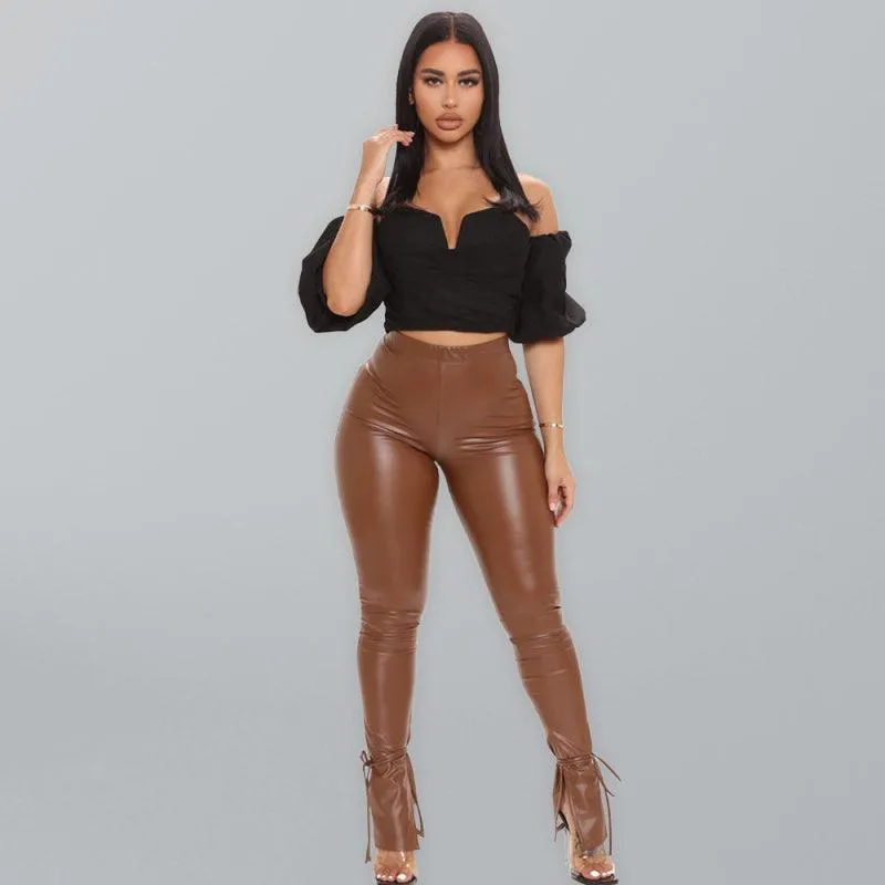 Straps Leather Women's Pants