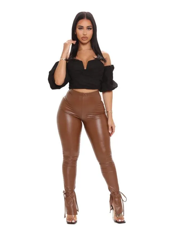 Straps Leather Women's Pants