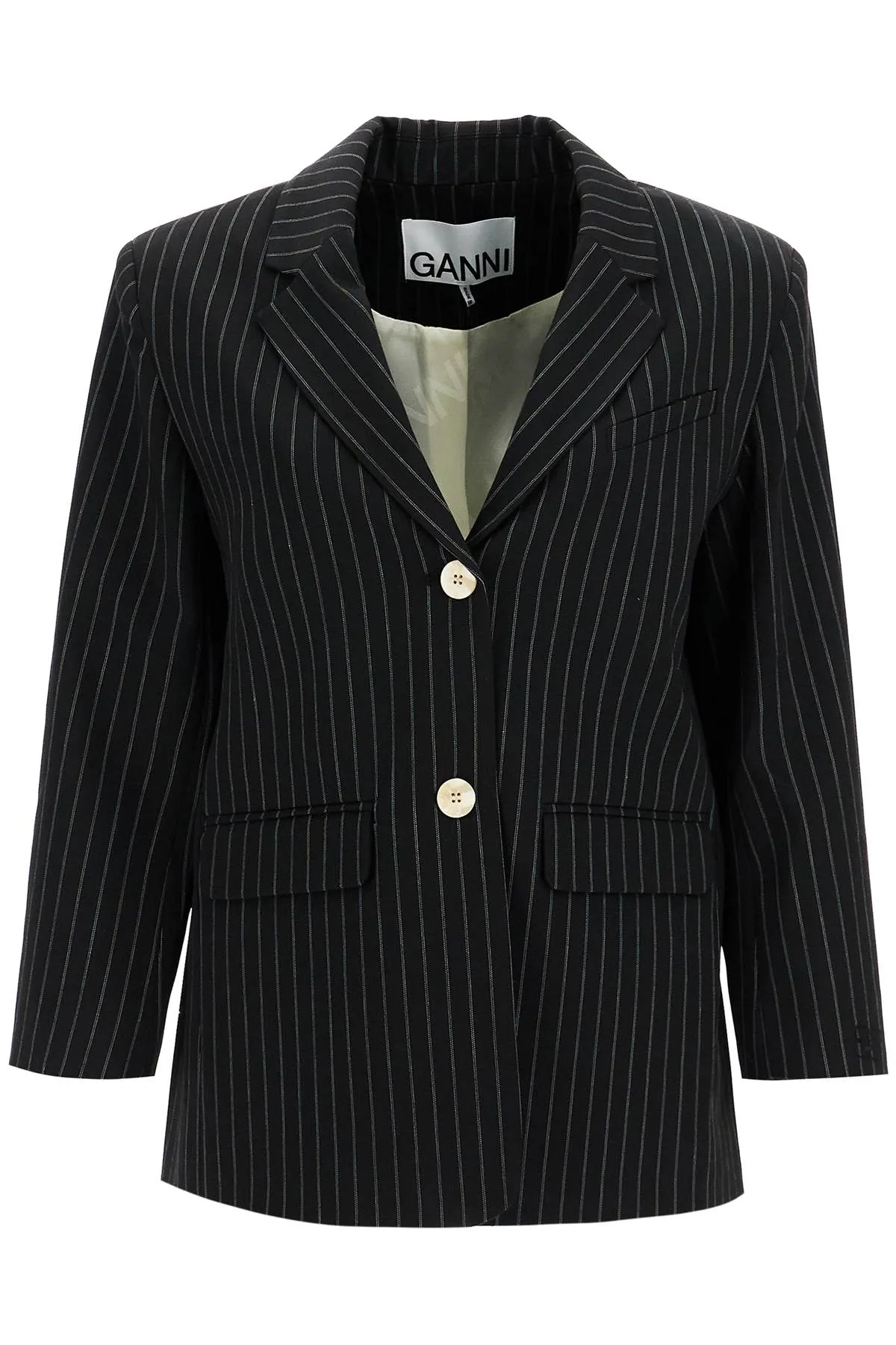 striped boxy blazer F9405 BLACK