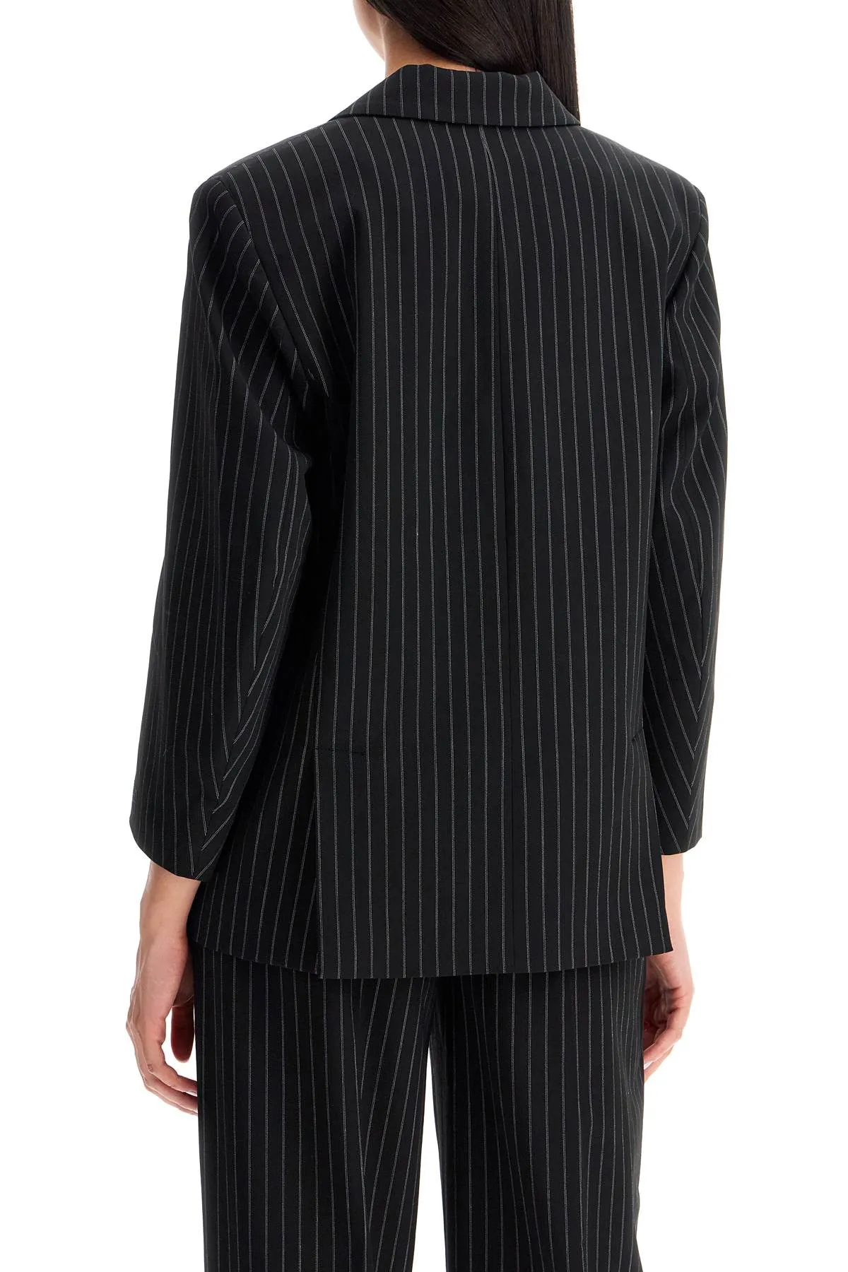 striped boxy blazer F9405 BLACK