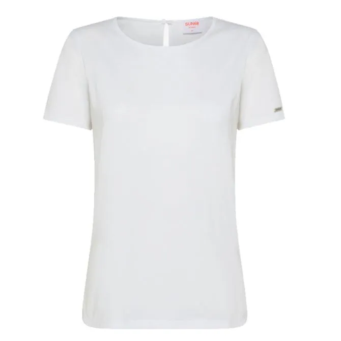 SUN68 T-SHIRT DONNA MIXED FABRIC BIANCO T34221-31